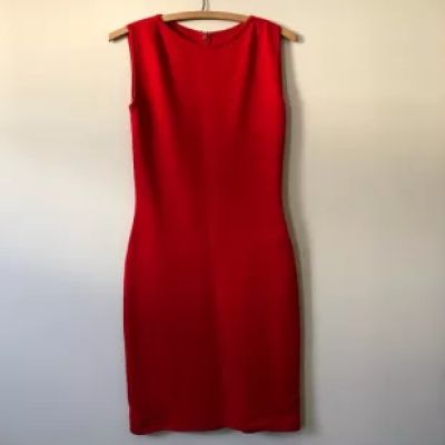 St. John - Red Santana Knit Sheath Sleeveless Dress