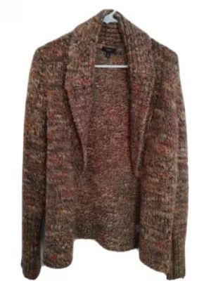 Talbots - Women's Sweater Cardigan Medium Brown Orange Shawl Collar