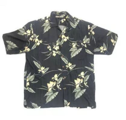 Tommy Bahama - Men's Hawaiian 100% Silk Shirt - Palm Hibiscus Print