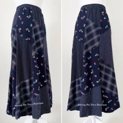 90s Navy Blue Patchwork Maxi Dress