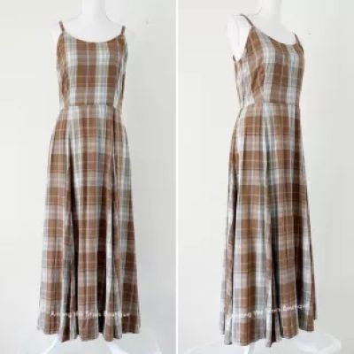 90s Vintage Designer Plaid Maxi Dress