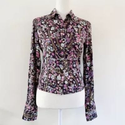 Funky Print Silk Button-Down Top