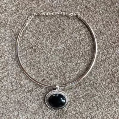 Silver and Black Stone Necklace