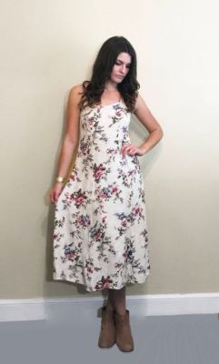 Vintage 1990 Grunge Boho Hippie Long White Floral Print Sleeveless Midi Dress