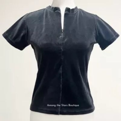 Vintage 90s Black Velvet Half-Zip Top