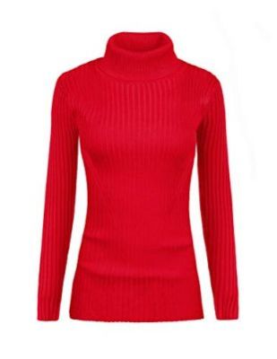 v28 - Stretchable Turtleneck Knit Long Sleeve Slim Fit Sweater, Red