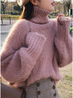 VeryVoga - Faux Fur Solid Turtleneck Sweater