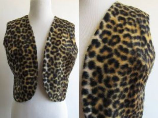 VintageForEveryBody - Short Sleeveless Cropped Leopard Animal Print Vest, 1960s Pin-Up Style