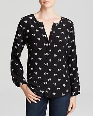 Purine Printed Bow Silk Blouse