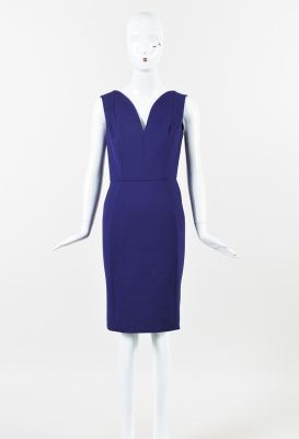 Purple Wool Darted V Neck Sleeveless Sheath Dress