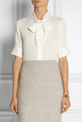 Pussy-Bow Silk-Crepe Blouse