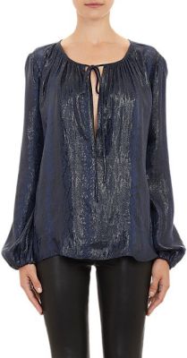 Python-Embossed Peasant Blouse