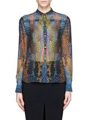 Rainbow Crocodile Print Silk Blouse