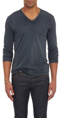 Reverse-Print Long-Sleeve V-neck T-shirt