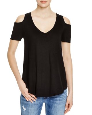 Rib Knit Cold Shoulder Top