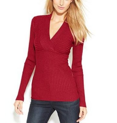 Ribbed-Knit Surplice-Neck Long-Sleeve Top
