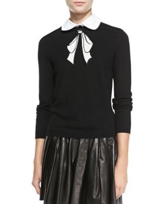 Ribbon-Graphic Knit Sweater