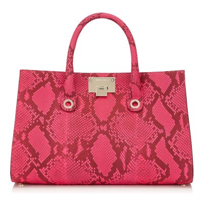Riley Neon Raspberry Fluorescent Python Tote Bag