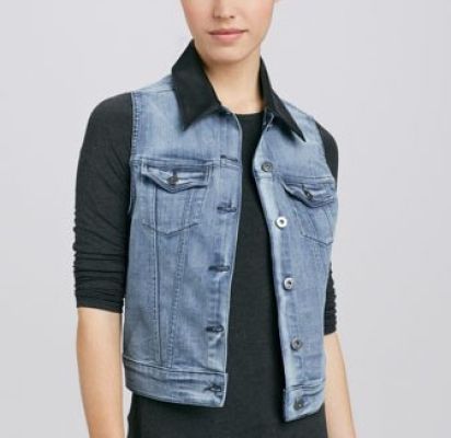 Rizzo Rush Leather-Collar Denim Vest