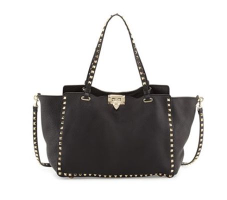 Rockstud Pebbled Tote Bag, Black