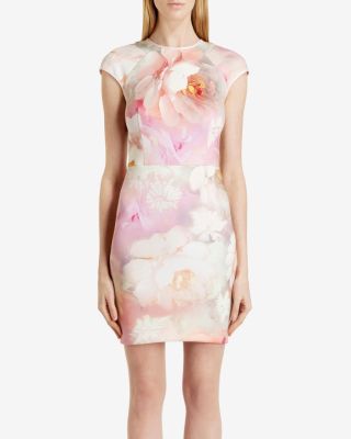 Rose on canvas fitted dress
