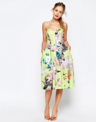 SALON Lime Floral Bandeau Midi Prom Dress