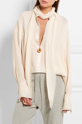 Satin-trimmed silk crepe de chine blouse