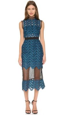 Scallop High Neck Midi Dress