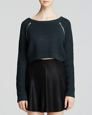 Scoop Neck Zip Detail Crop Sweater