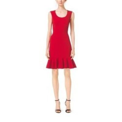 Scoopneck Wool-Crepe Flounce Sheath Dress