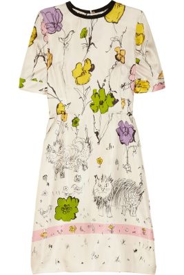 Scratchy Cat Printed Silk-Twill Dress
