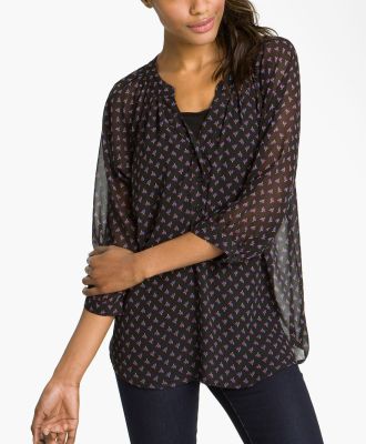 Sheer Print Henley Blouse