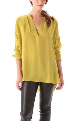 Shirred Neck Half Placket Shirt