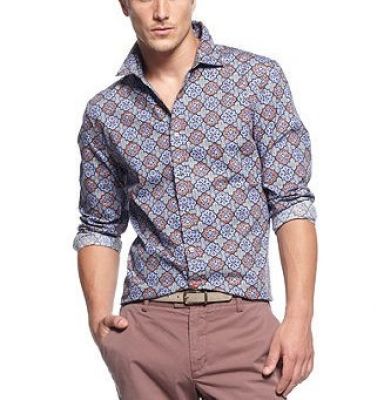 Shirt, Point Collar Crusader Print Shirt 