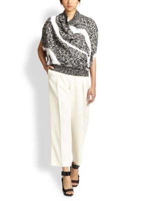 Short Dolman-Sleeved Abstract Sweater