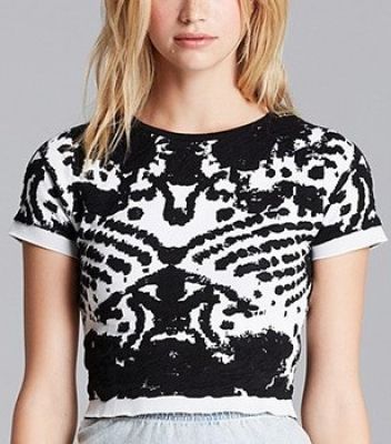 Short Sleeve Intarsia Crop Top