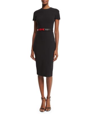 Short-Sleeve Belted T-Shirt Dress, Black