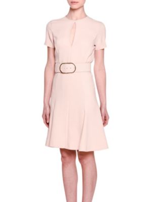 Short-Sleeve Keyhole Belted Dress, Rose