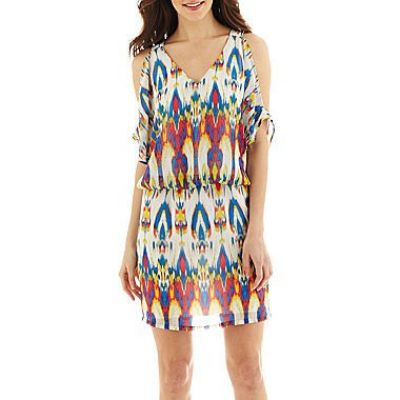 Short-Sleeve Open-Shoulder Blouson Dress