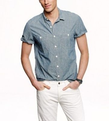 Short-sleeve shirt in Japanese chambray