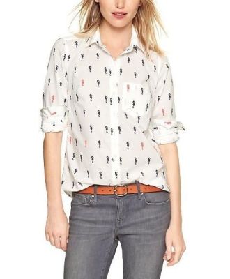 Shrunken Boyfriend Shirt in Seahorse Print