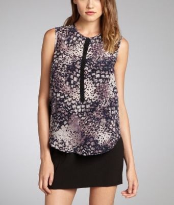 Silk Feather Printed Sleeveless Blouse