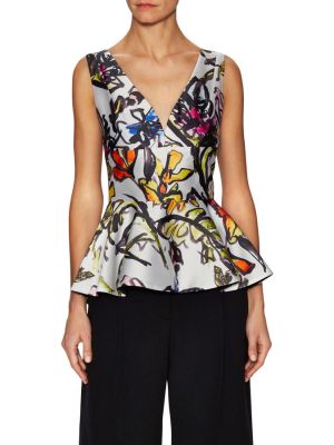 Silk Floral Ruffle Peplum Top