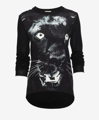 Silk Panel Panther Graphic Knit Sweater