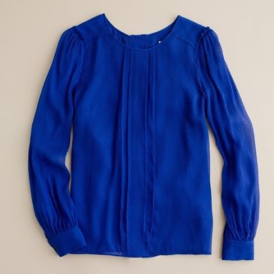 Silk Pintuck Blouse in Cobalt