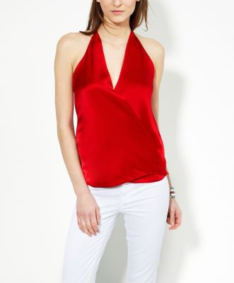 Silk Satin Wrap Halter Top by