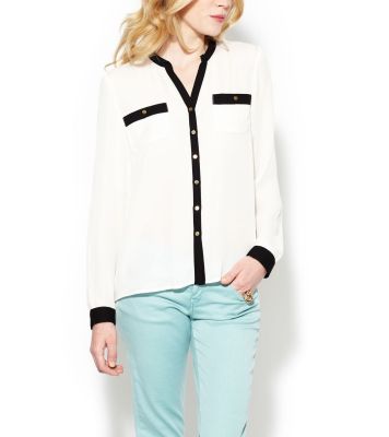 Silk Two Pocket Button Down Blouse