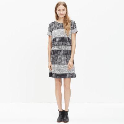 silk two-piece dress in hashtag stripe