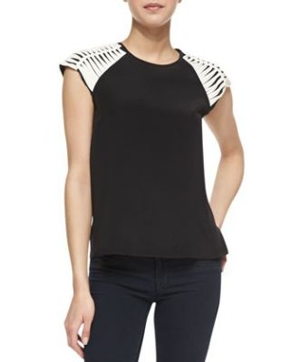 Slashed Shoulder Contrast Silk Top