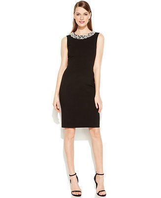 Sleeveless Beaded Sheath Dress